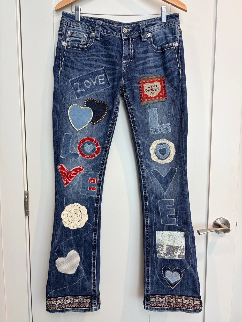One-of-a-Kind Upcycled Miss Me Patchwork Bootcut Jeans Size 29